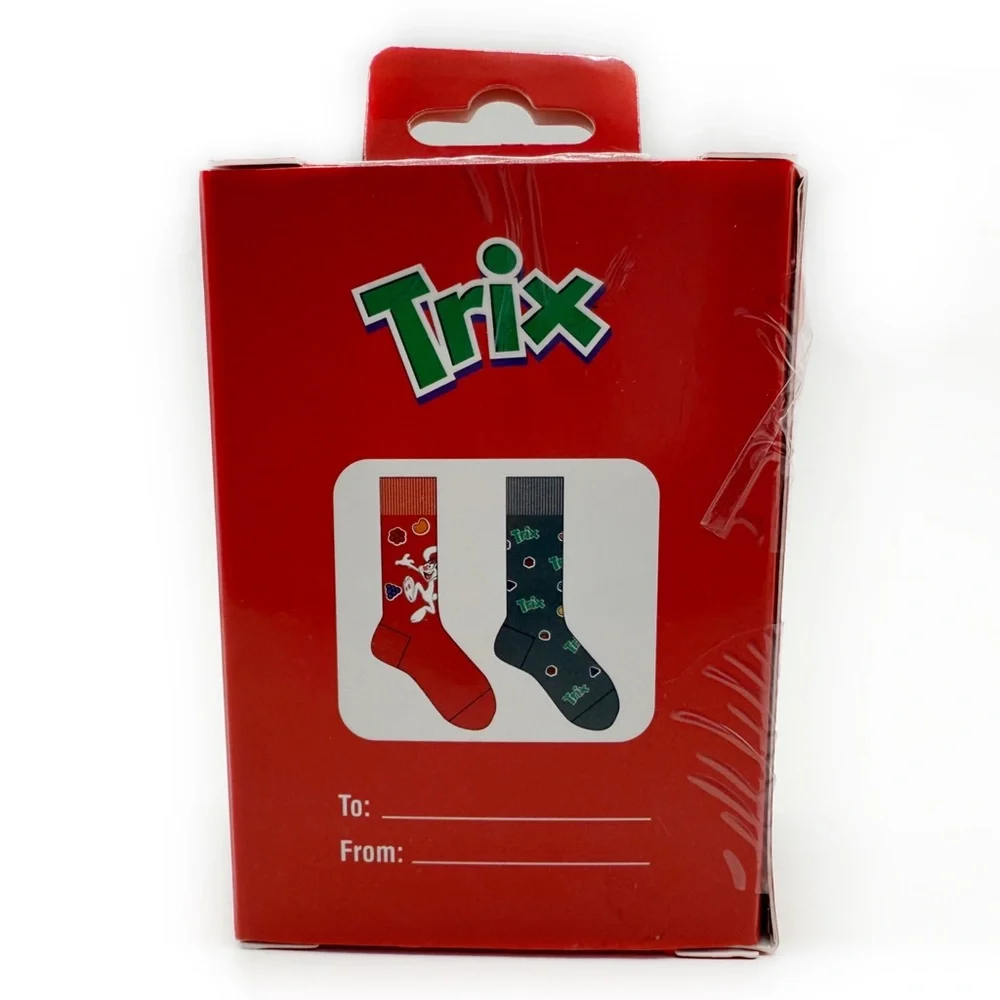Trix Cereal Crew Socks Mens Rabbit Fruit Colorful Novelty Gift Set Red Gray